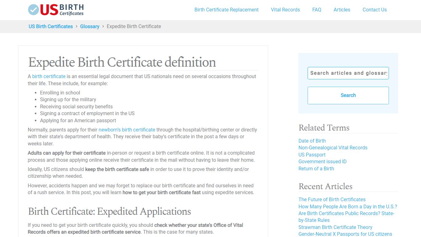 What is an Expedite Birth Certificate - US Birth Certificates